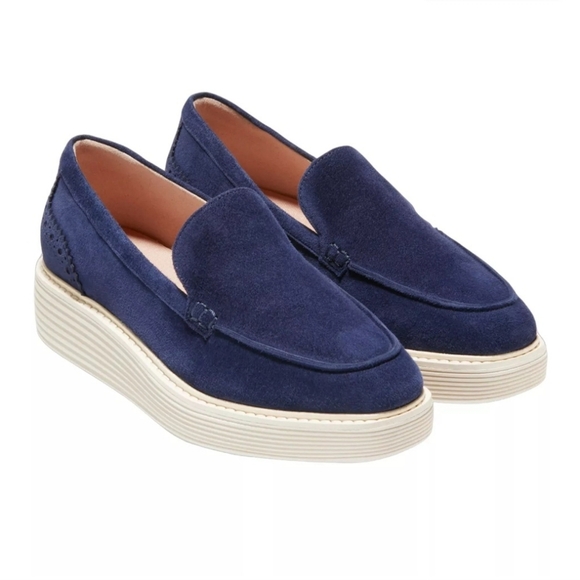 Cole Haan OriginalGrand Platform Venetian Loafer Blue Suede Shoes Size 8.5 - Picture 1 of 7